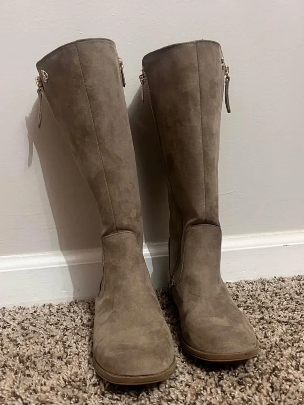 Sam Edelman Girls Taupe Knee-High Boots with Gold Zip